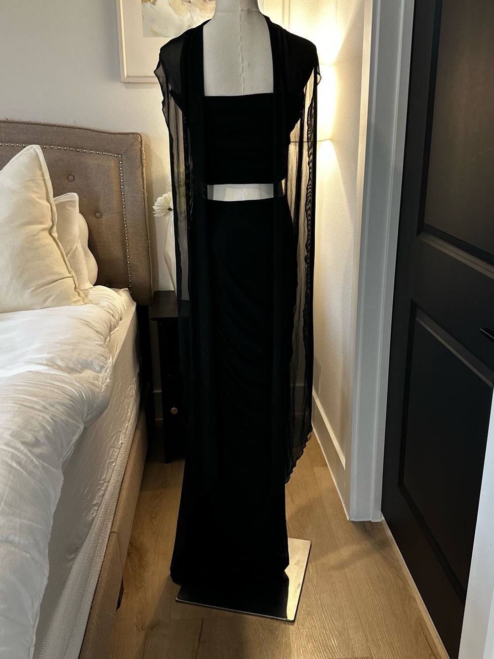 Unbranded Two-Piece Evening Gown Womens Formal Wedding Guest Small Black Satin - Picture 5 of 6